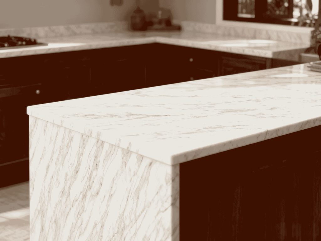 a project of american style kitchen countertop made by calacatta gold quartz stone