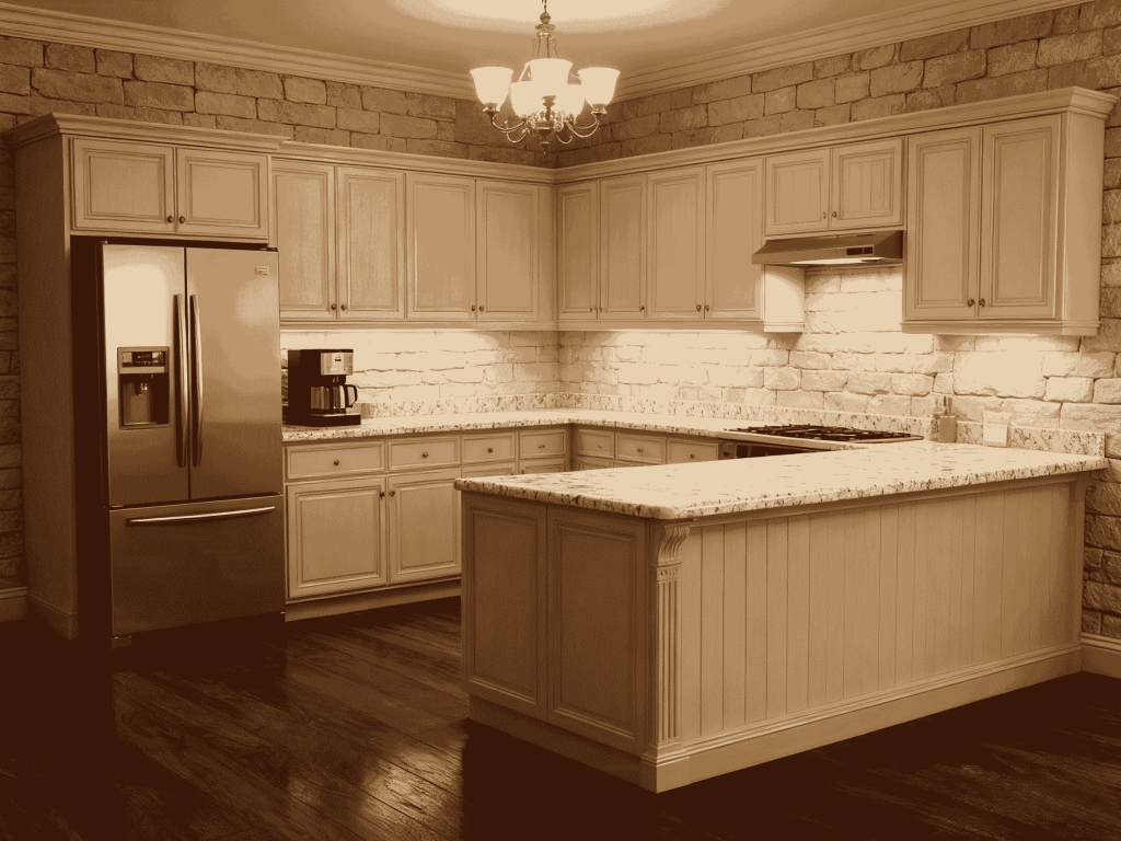 a project of french style kitchen countertop made by calacatta quartz gold