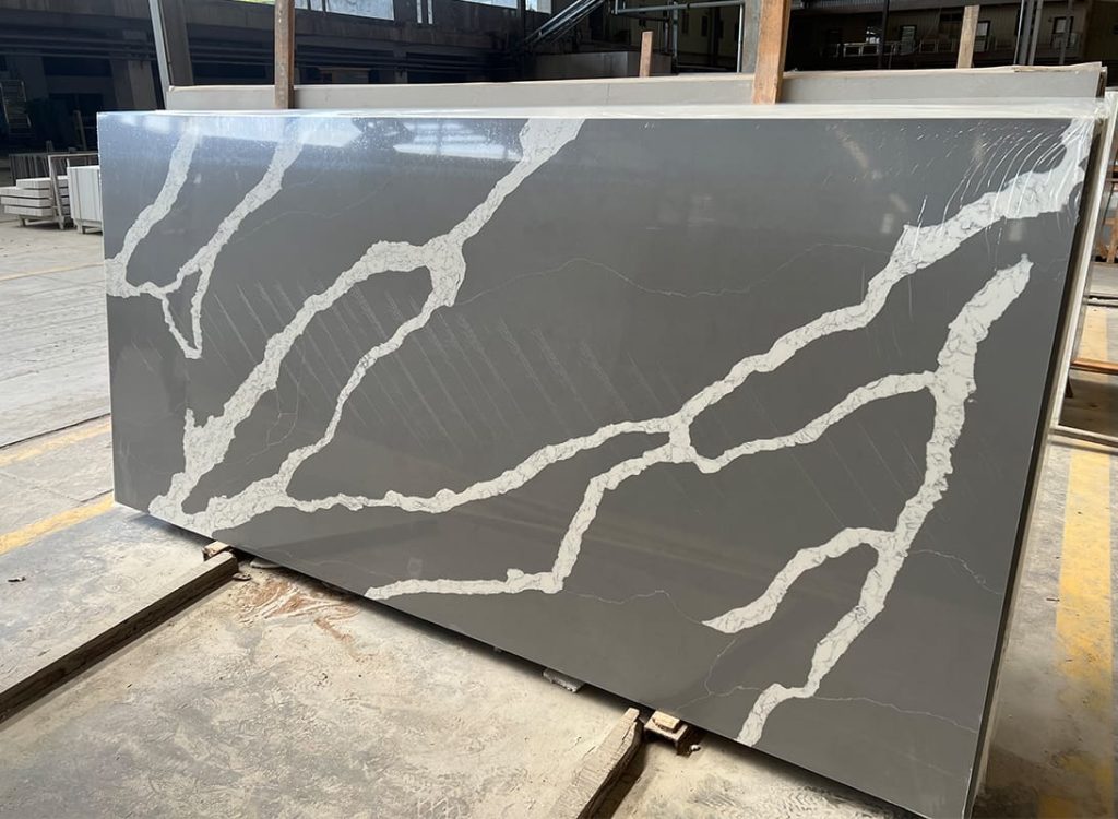 Calacatta Black Quartz Countertop - Dramatic Black Background with Elegant White Veins