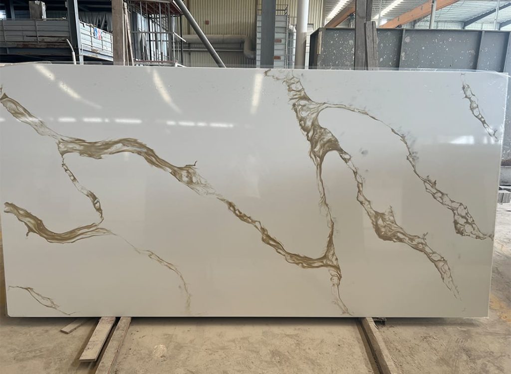 Calacatta Oro Quartz Slab - Italian White Quartz with Prominent Gold and Gray Veins