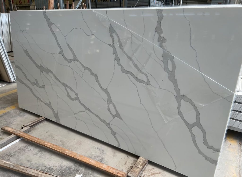 Calacatta Prado Quartz Countertop - Luxury White Surface with Bold and Dramatic Gray Veins
