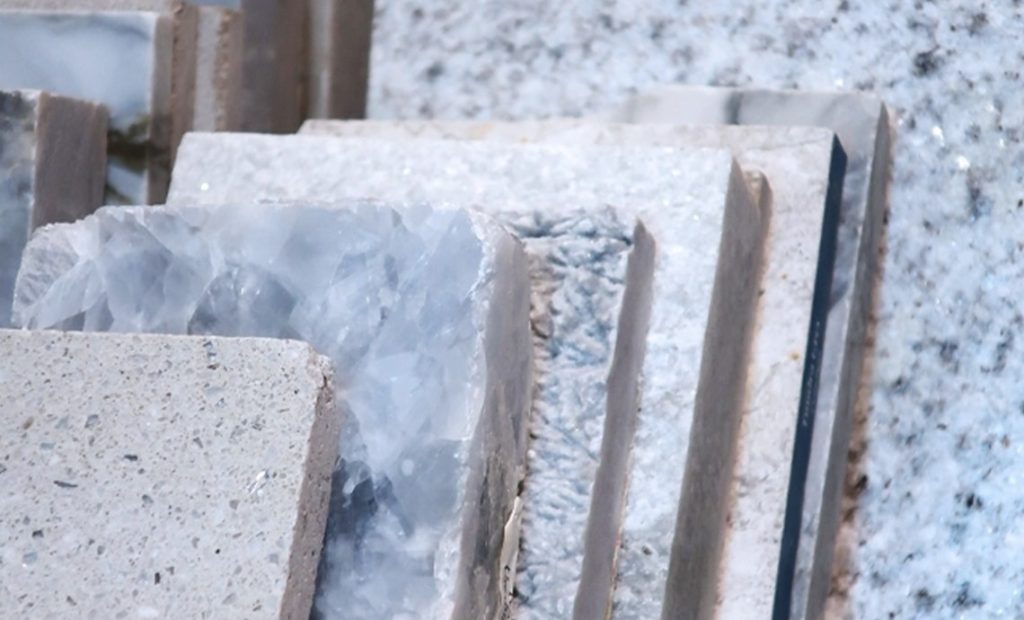 This is a photo of rough imaging of different stone materials of quartz, sintered stone, cultured stone, marble and granite