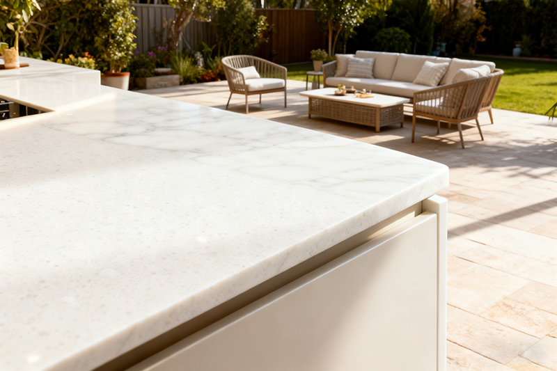 Outdoor-dinning-table-top-by-bianco-carrara-quartz