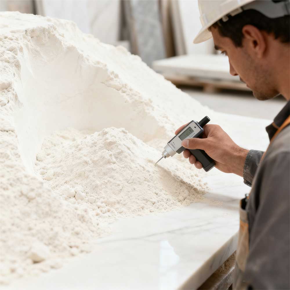 Workers-checking-powder-uniformity-of-raw-material-mixture-for-sintered-stone