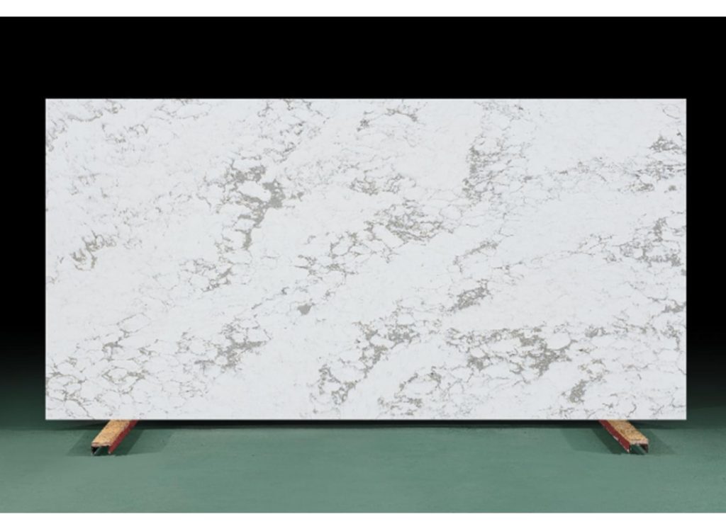 This is an actual photo of a piece of 3200*1600 carrara mist quartz slab