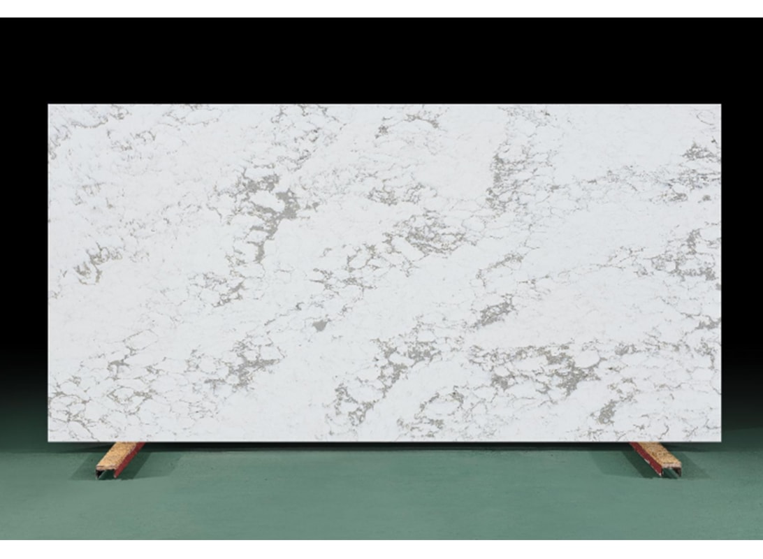 This is an actual photo of a piece of 3200*1600 carrara mist quartz slab