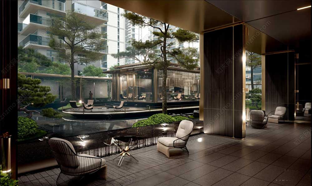 luxury hotel lobby with marble slabs application